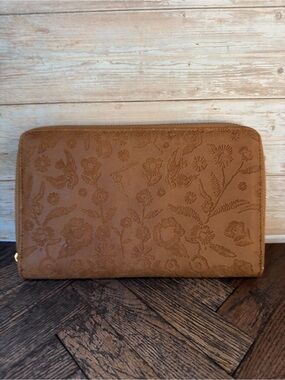 Typo Floral Embossed Zip-Around Wallet | Brown | Excellent Condition